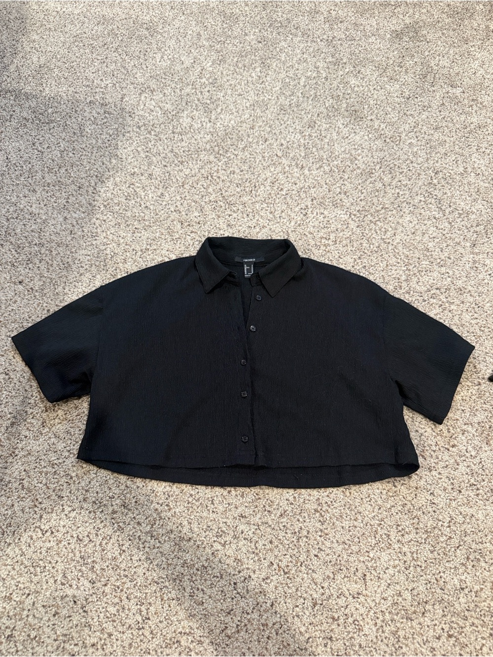Forever 21 Black Textured Cropped Button-Up